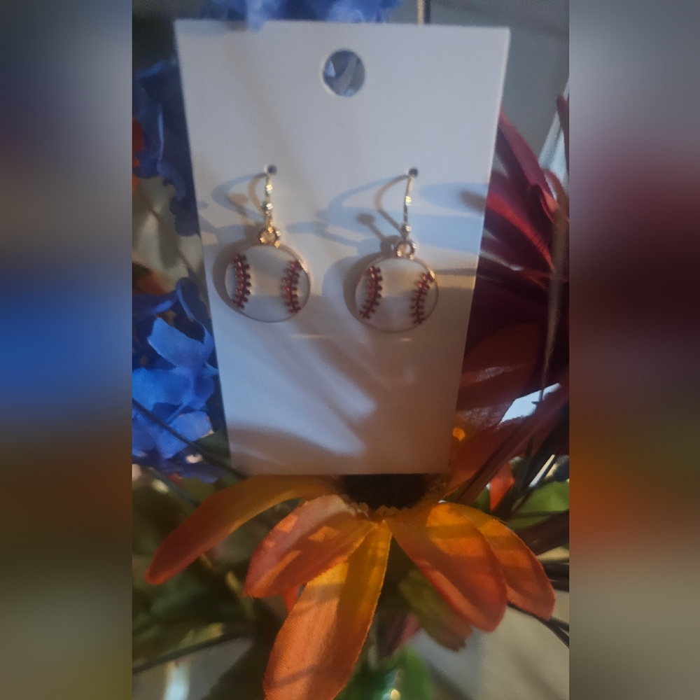 Baseball Earrings with Red Stitching
